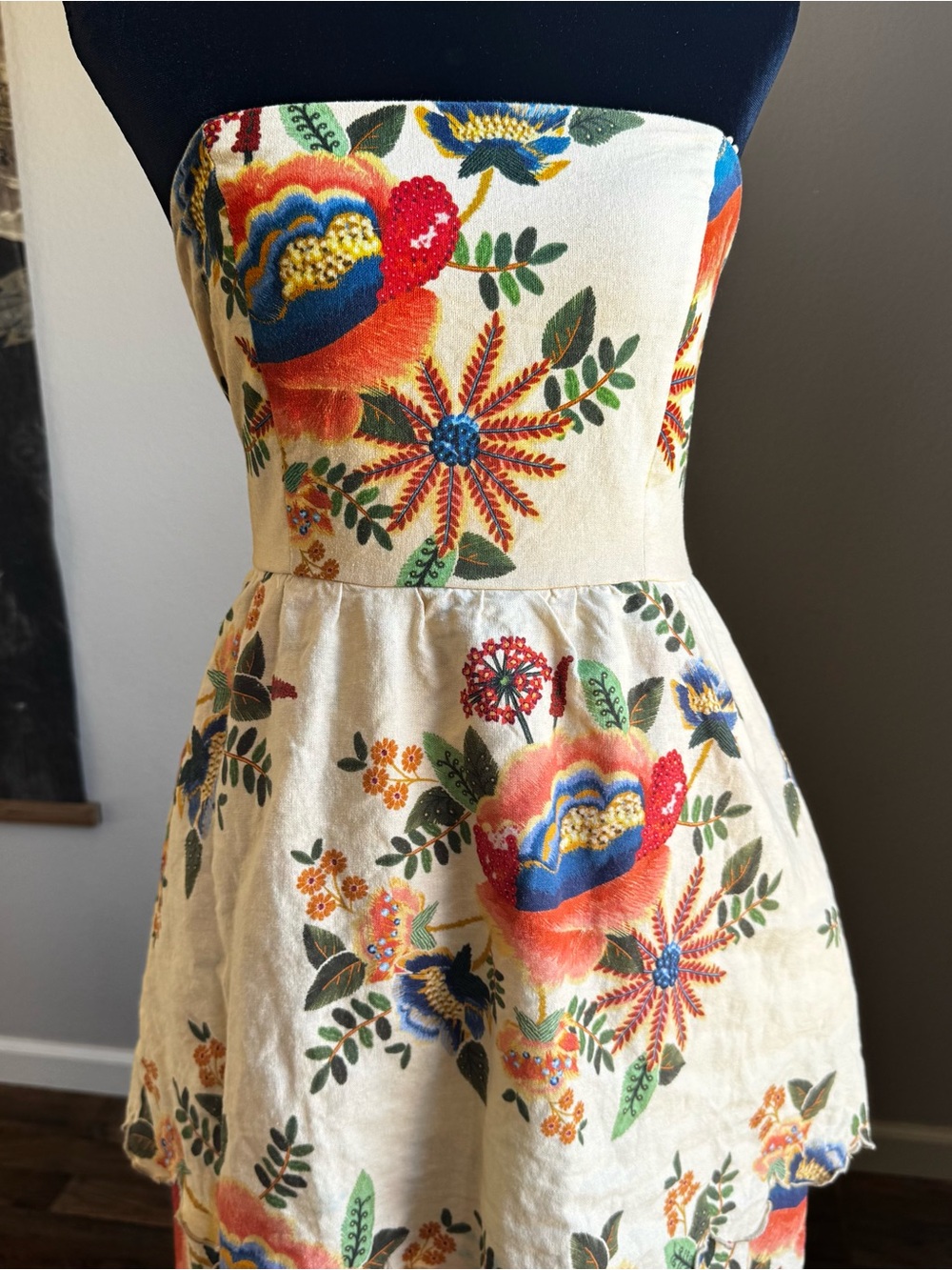 Christian Lacroix Strapless Cream Maxi Dress with Multicolor Floral Embroidery - Picture 2 of 7